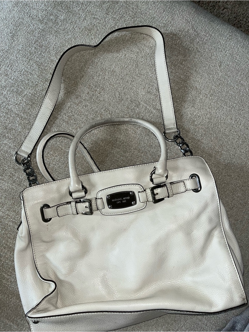 Michael Kors White Leather Shoulder Satchel with Silver Hardware